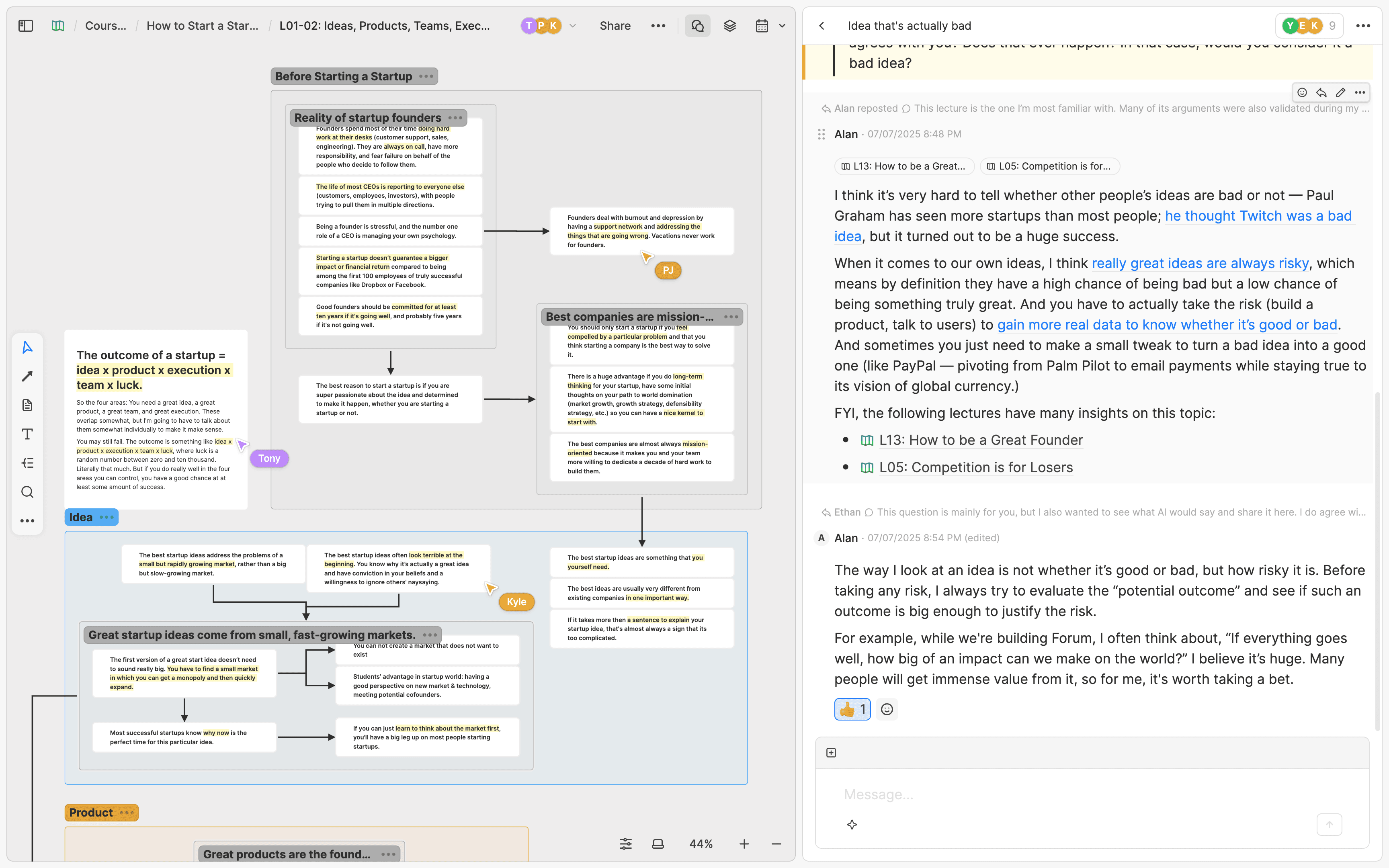 Collaboration interface showing multiple users working together