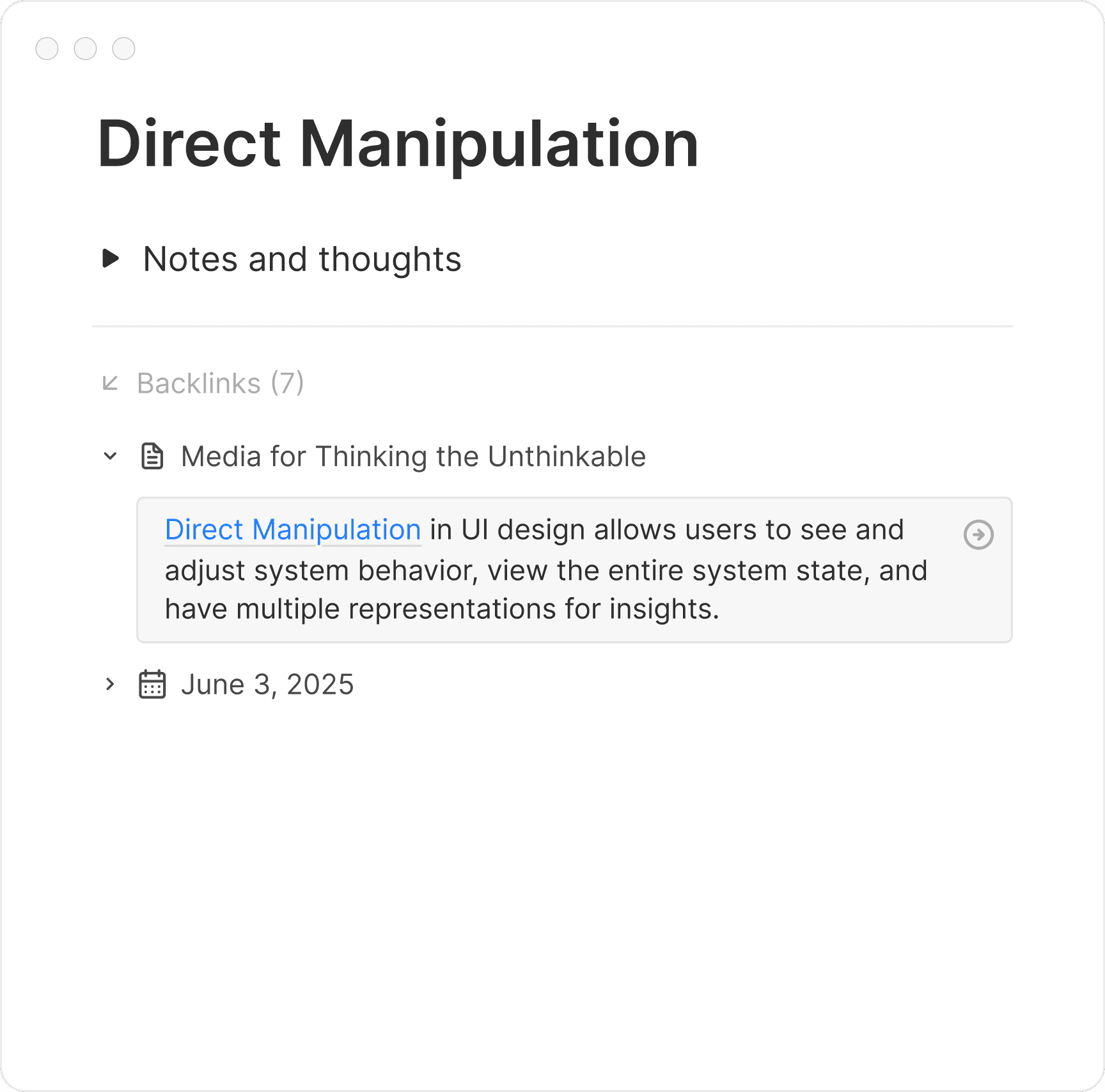 Active note with bidirectional links